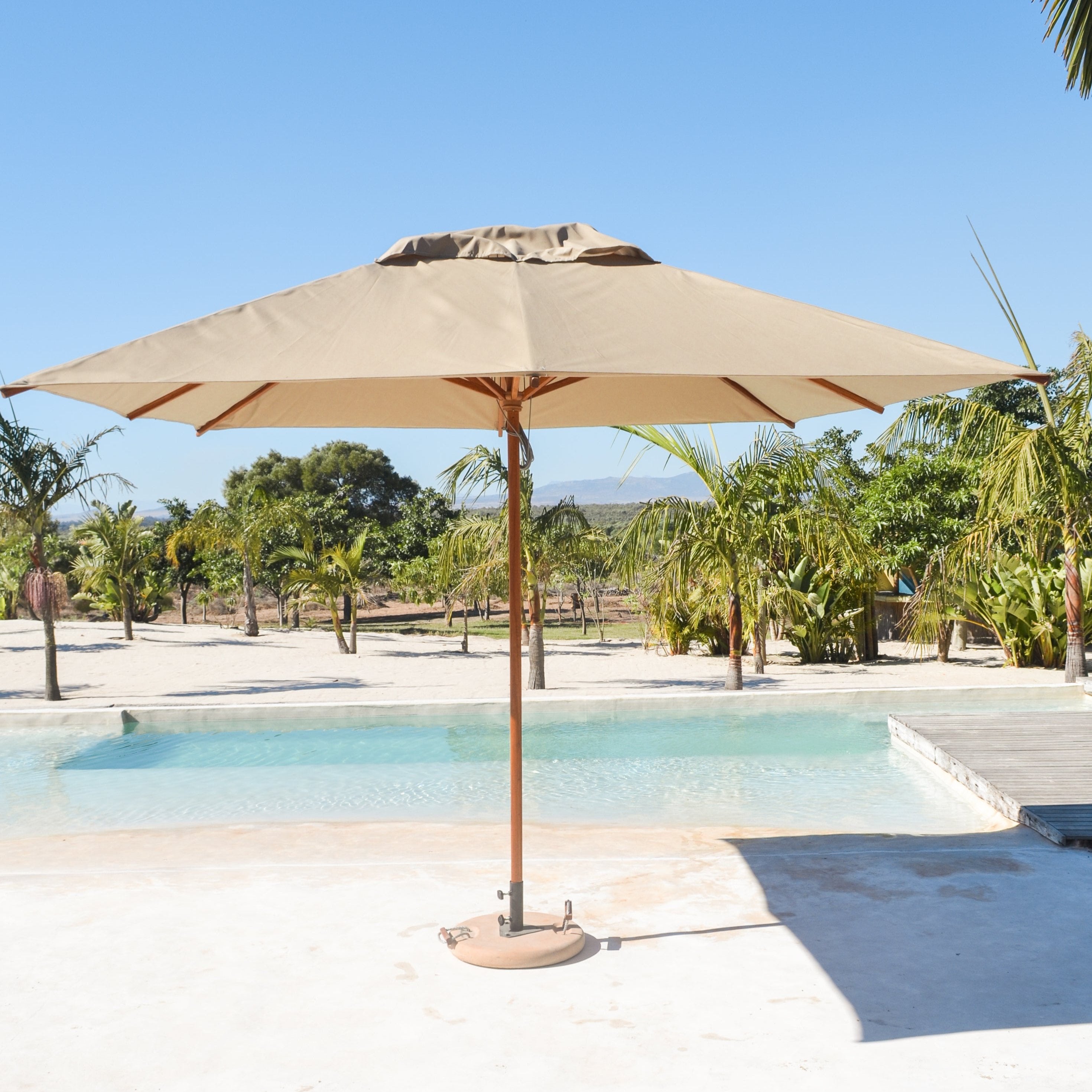 large wooden patio umbrellas 3.2m Square Umbrella – thatchandshade