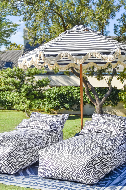 Striped Fringed Patio Umbrella