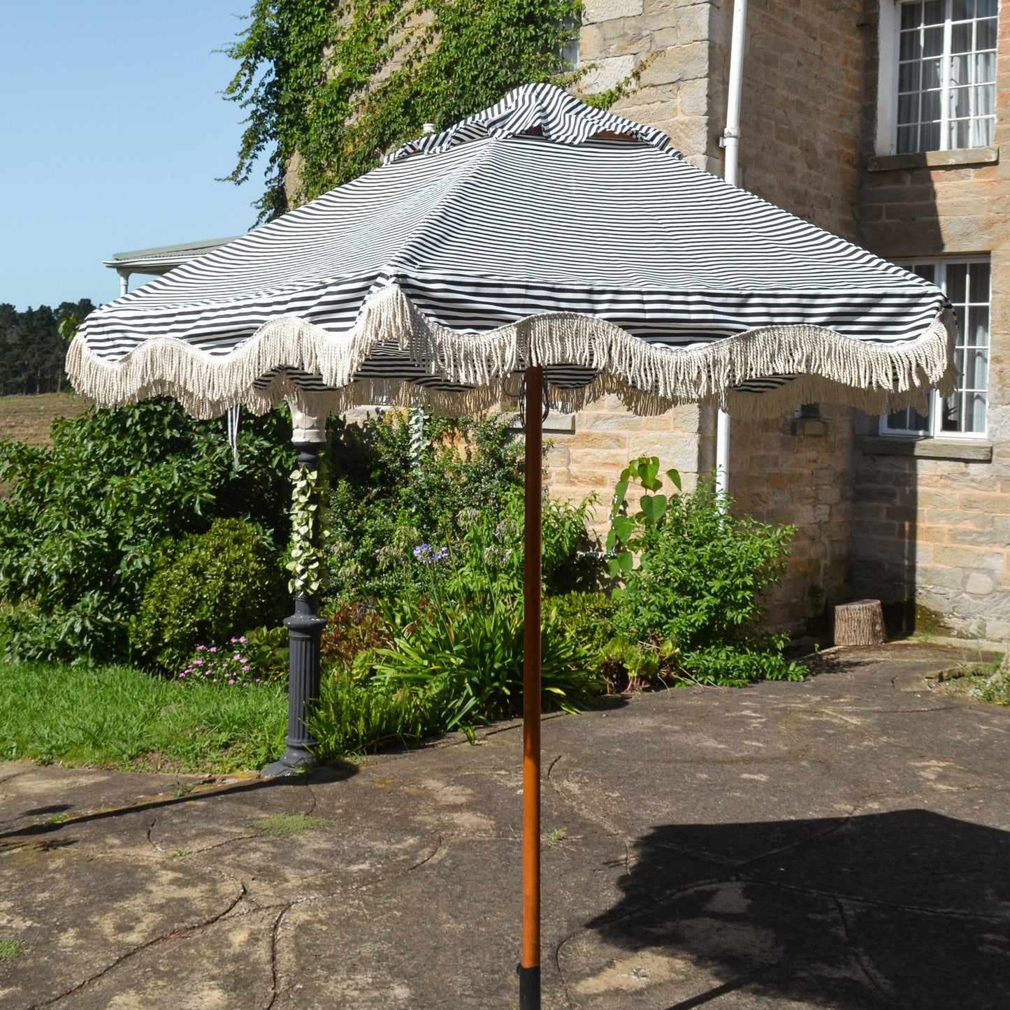 Striped Fringed Patio Umbrella
