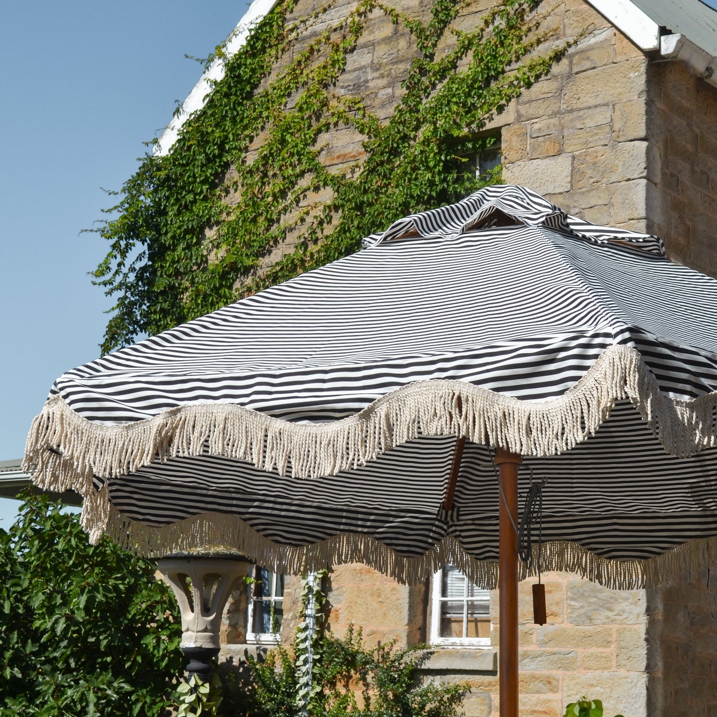 Striped Fringed Patio Umbrella