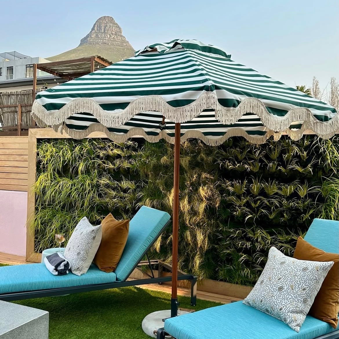 finkle fringed patio umbrella from 1950s Striped Fringed Patio Umbrella – thatchandshade
