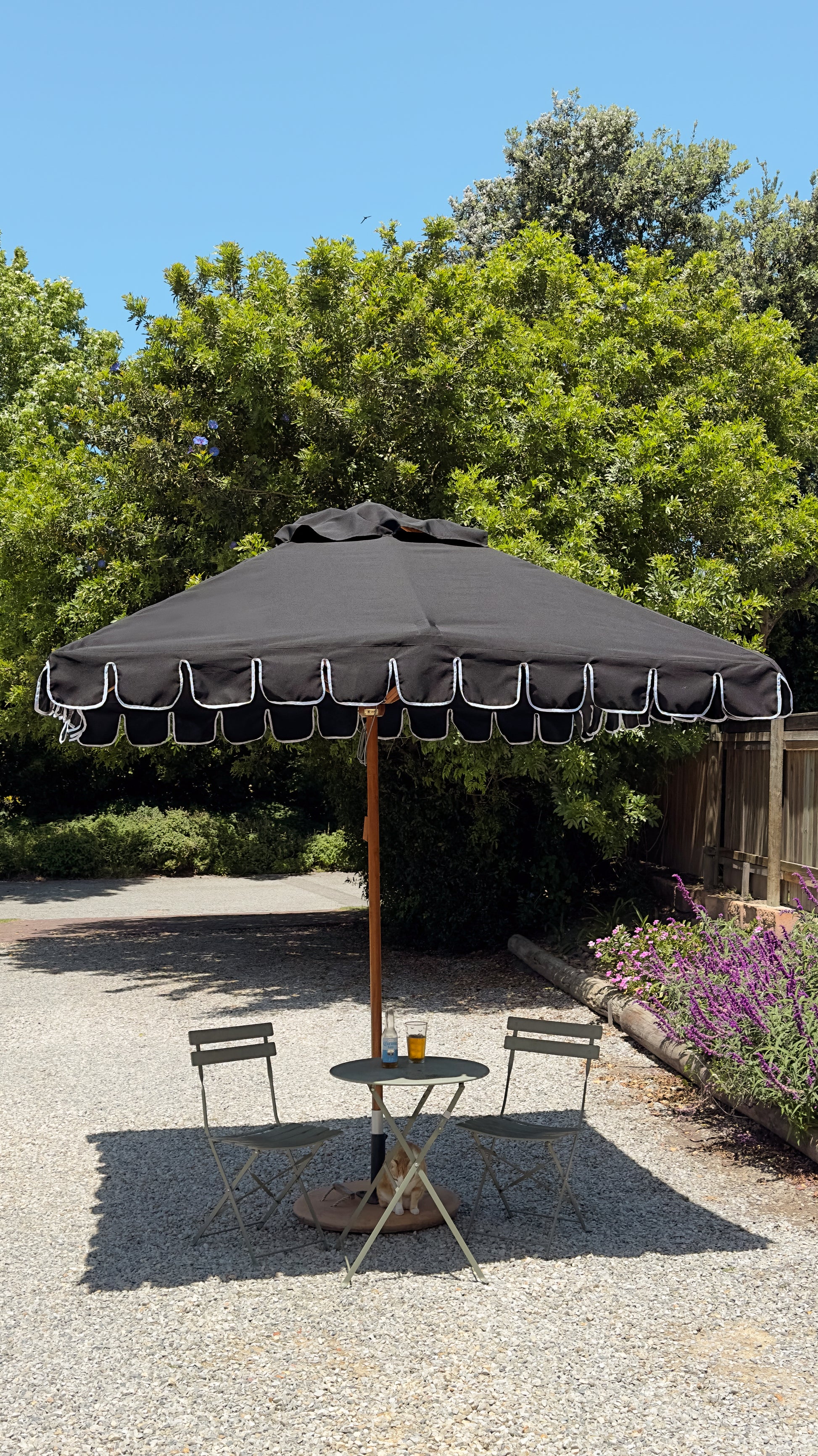 black patio umbrellas with scalloped edges Square Scalloped Patio Umbrella – thatchandshade